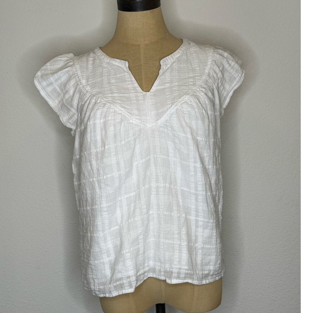 Evereve Cotton Lined Loose Fit Puffy shoulder Top Shirt White Women size S